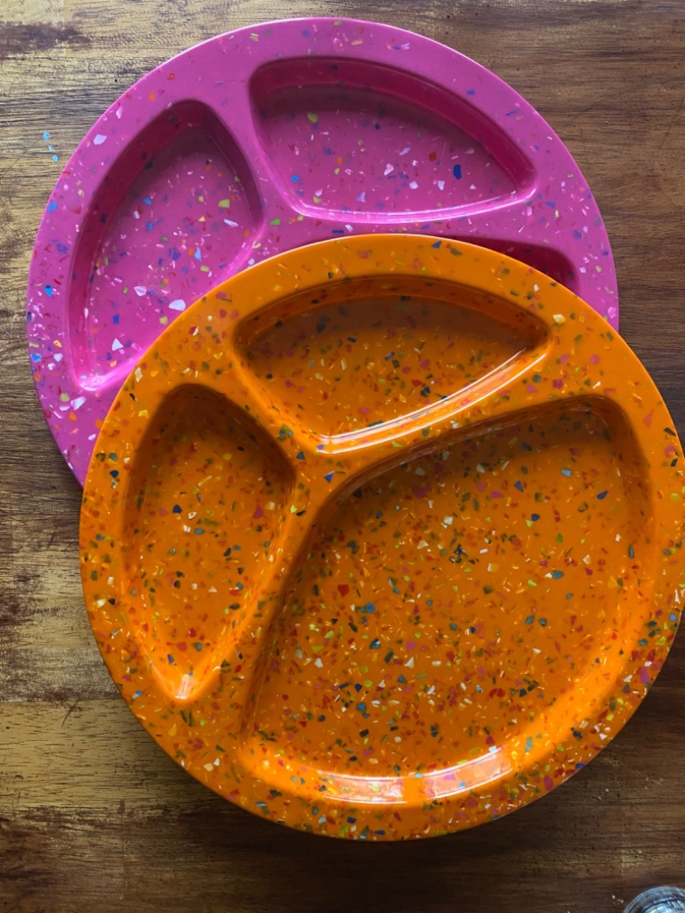 2 Zak! Designs Splatter Confetti divided dinner plates -pink and orange
